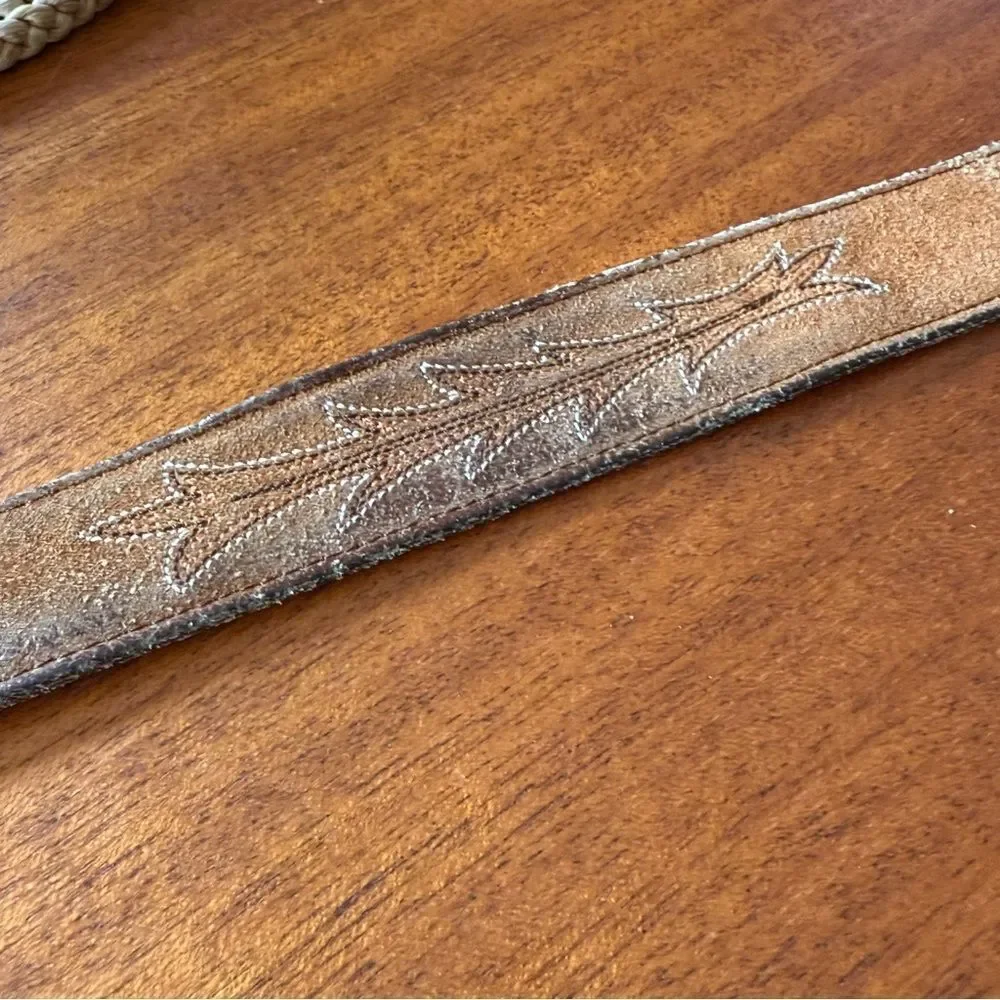 Vintage Nocona Brown Leather Belt with Silver Tone Ornate Buckle